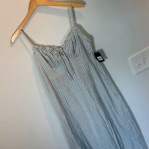 Lucky Brand Women's Blue White Stripe Midi Sundress Tie Front Slit Sz M NWT